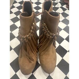 Sbicca Wedge ankle boot 7.5 fridge western brown zepp women shoe